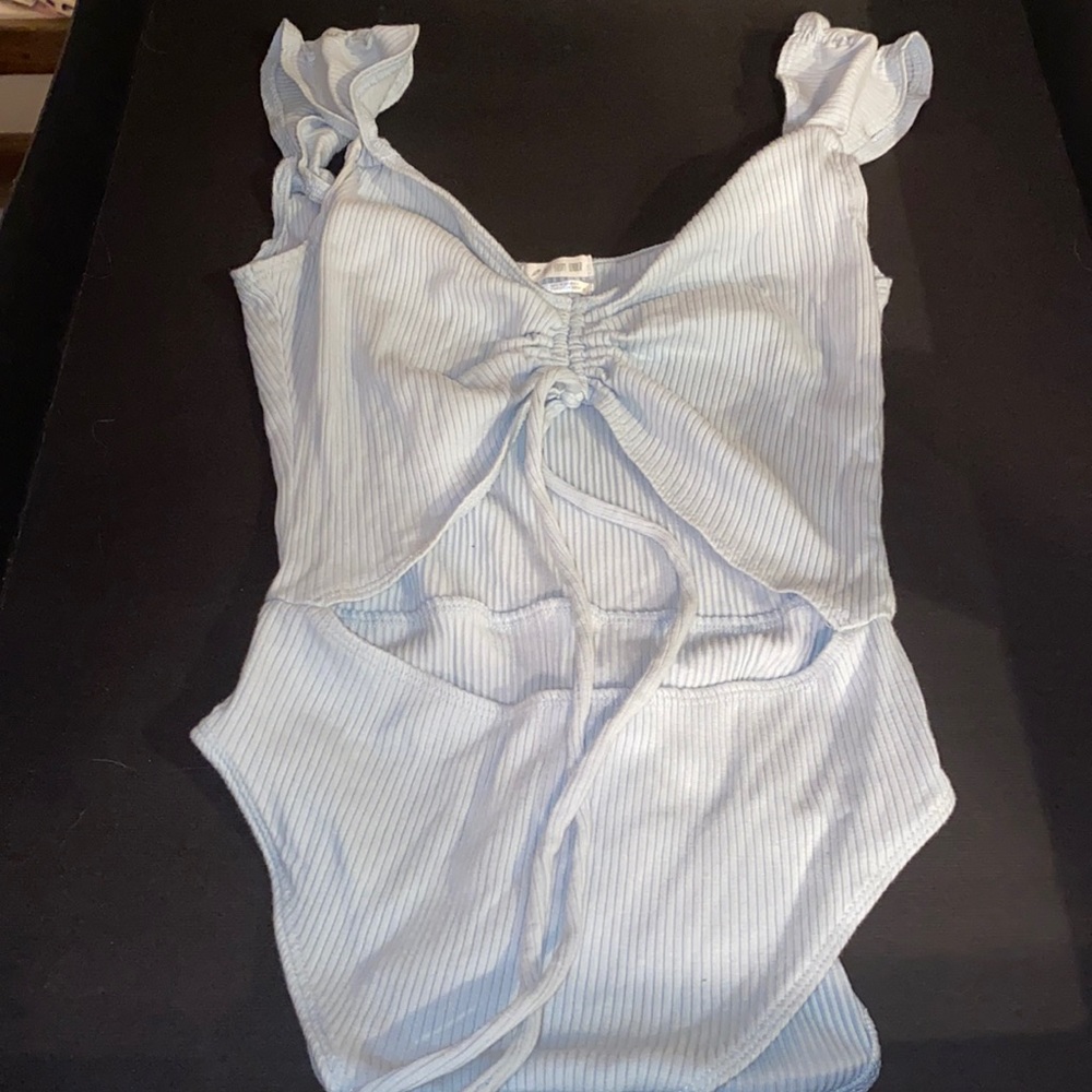 Baby blue on piece top stomach cut out , V line